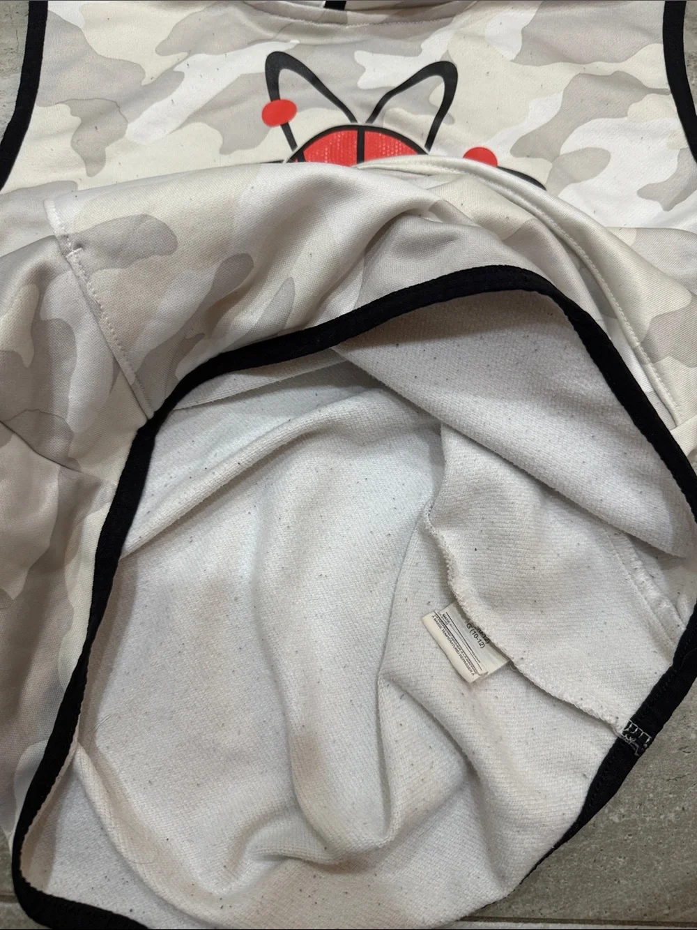 Old Navy White/Cream Camo Sleeveless Hoodie with Orange Basketball Graphic